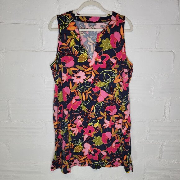 Lands' End Women's XL Size 18 Tank Dress Sleeveless Blue Pink Flowers - Picture 1 of 4